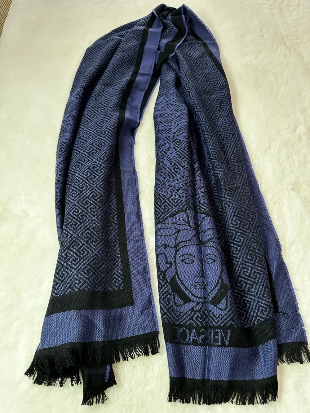 Versace purple& Black Medusa Jacquard Fringe Wrap